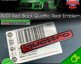 Audi Red Black Quattro Emblem Rear Liftgate Adhesive Logo Lid Badge