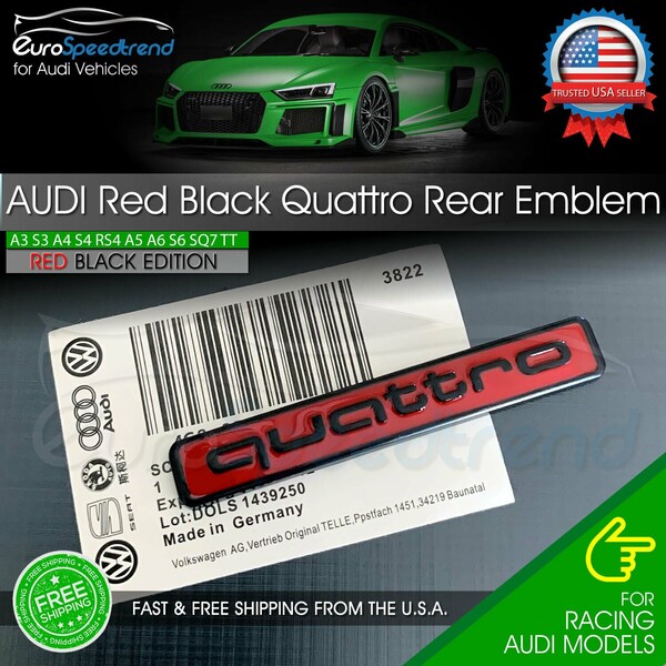 Audi Red Black Quattro Emblem Rear Liftgate Adhesive Logo Lid Badge