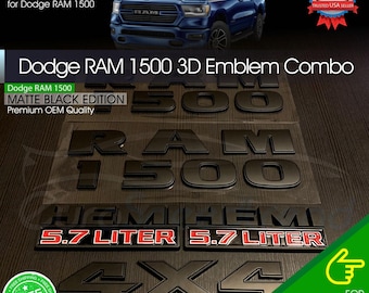 Insigne noir mat pour emblème Ram 1500 Dodge Hemi 5,7 litres 4X4 Logo lettre OEM