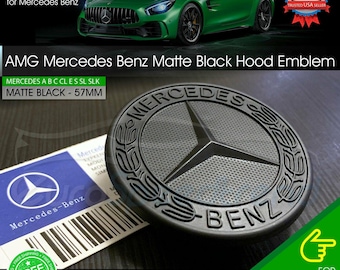 AMG Front Hood Emblem Matte Black Flat Laurel Wreath Badge Mercedes Benz 57mm C
