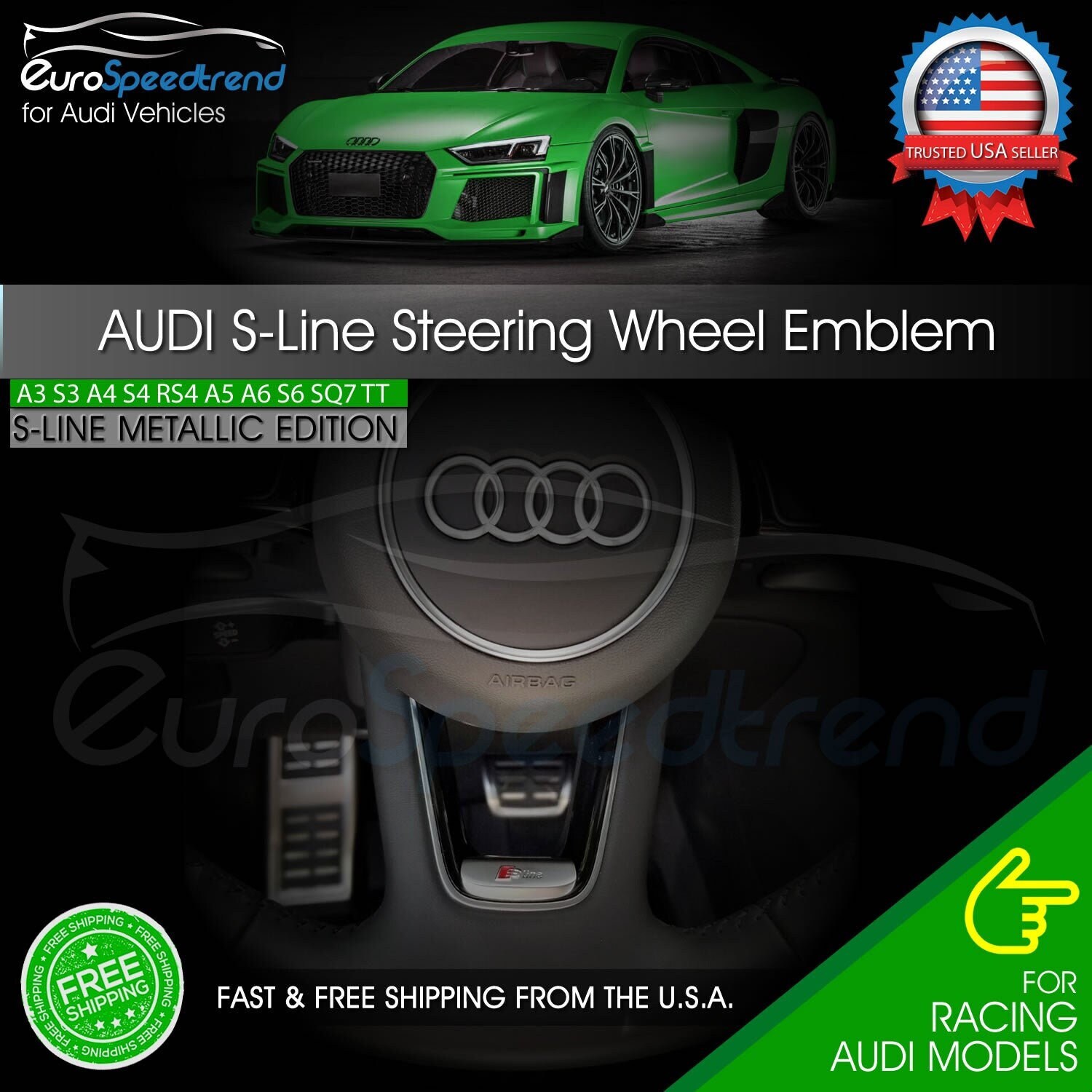 Powered by Audi Racing Sport S Line Window Decal sticker emblem logo  SILVER/ Red