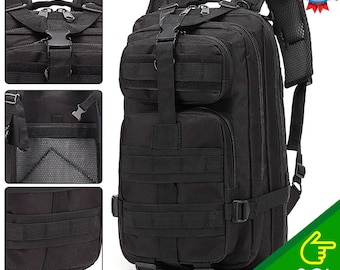 Listo para la aventura: mochila táctica militar negra de 30 l para acampar y hacer senderismo