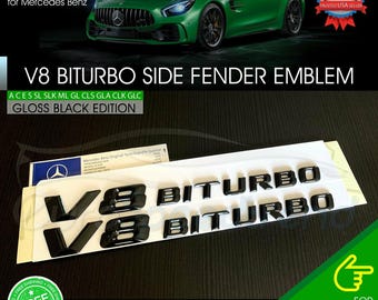 V8 BiTurbo Side Fender Emblem Gloss Black Mercedes Benz AMG OEM 14+