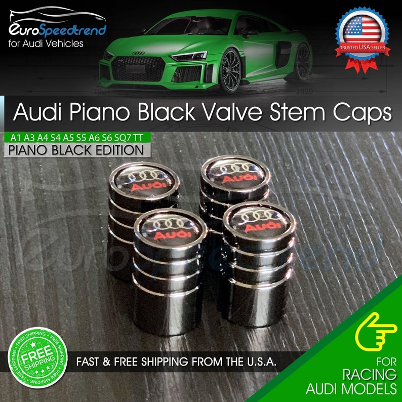 Audi Valve Stem Caps Piano Black Emblem Wheel Tire Cap A3 A4 Etsy