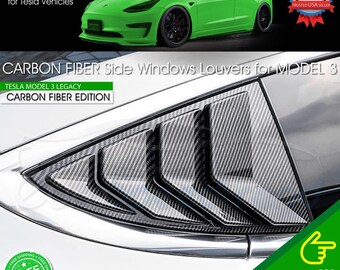 For 2017-2021 Tesla Model 3 Carbon Fiber Rear Side Window Louver Shutter Covers