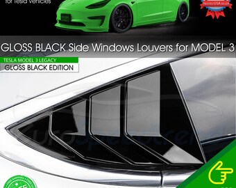 For 2017-2021 Tesla Model 3 Gloss Black Rear Side Window Louver Shutter Covers