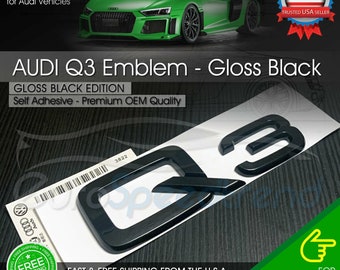 Audi Q3 Emblème noir brillant 3D Badge de couvercle de coffre arrière OEM S Line Logo Plaque signalétique SQ3