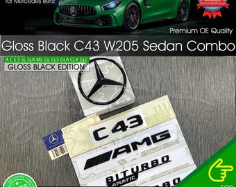 Ensemble d'emblèmes arrière en forme d'étoile noir brillant pour Mercedes-Benz C43 AMG BITURBO 4matic Berline W205