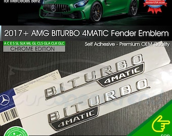 2017+ BiTurbo 4Matic Chrome AMG Fender Emblem Benz C43 C63 E43 E63 Badge Side