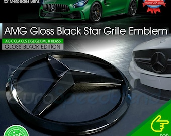 AMG Front Gloss Black Star Emblem Cover Grille Badge Mercedes Benz A B C E Gl Ml