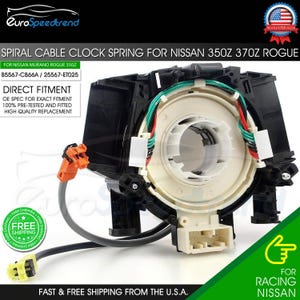 May include: Black spiral cable clock spring for Nissan 350Z, 370Z, Rogue, and Murano. The part number is 85567-CB66A/25567-ET025. It is a direct fitment, pre-tested and comes with free shipping.
