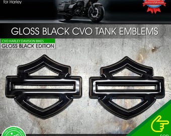 Ensemble de 2 emblèmes de réservoir personnalisés Harley CVO, logo 3D noir brillant Road Glide