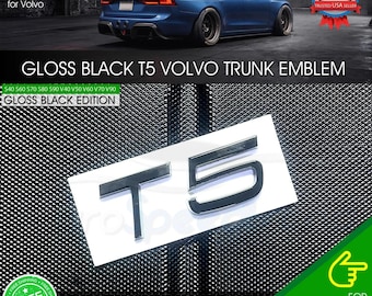 Emblème arrière noir brillant T5 pour coffre Volvo, logo sport, insigne/plaque d'immatriculation