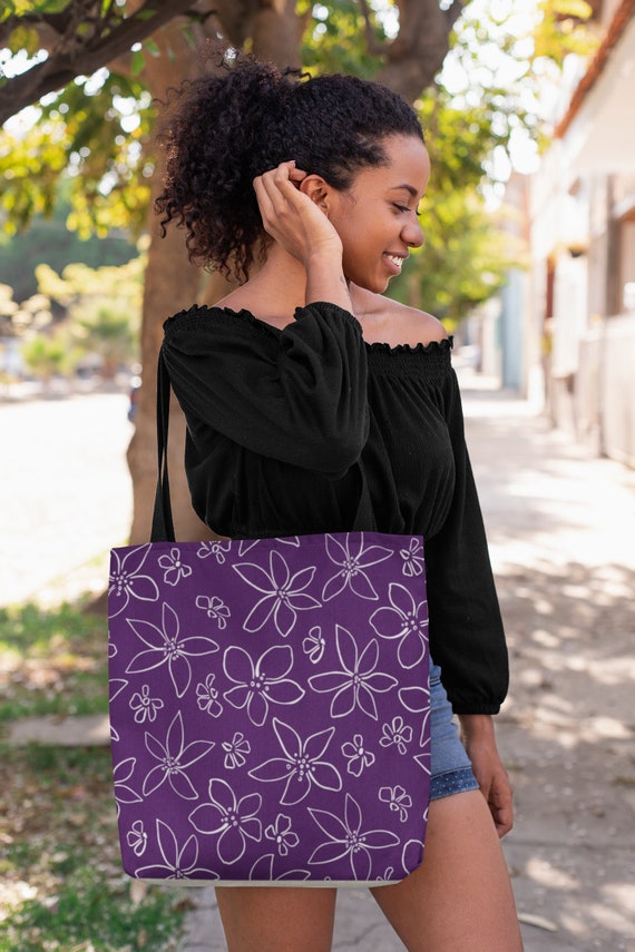 Purple Tote Bag White Floral Teen Bags Book Bags Trendy Bags Teens Birthday Gifts Carry All Bags Mom Tote Bag Mom Gift School Etsy