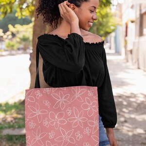 Pink Floral Tote Bag: Polyester Carry-All Book Bag, stylish