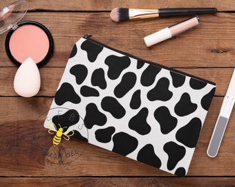 Cow Print Accessory Pouch: Makeup & Pencil Bag with a zipper