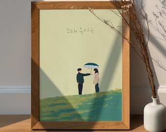 Kdrama OUR BELOVED SUMMER Minimalist Art Print with Hangul Title, Kdrama Printable Illustration perfect for Gifting and Room Decor