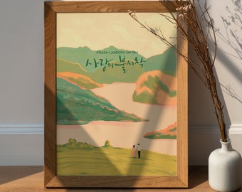K-Drama Crash Landing On You Minimalist Art Print, CLOY Printable Illustration, Digital Download, K-drama Wall Art and Decor