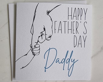 Personalised Father's Day card & envelope. 12.5cm square card. Customised card with hands graphic.