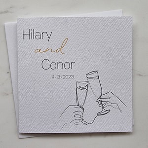 Personalised engagement/wedding card & envelope. 12.5cm square card. Customised card with couple's names and date.