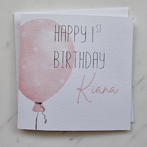 Personalised birthday card & envelope. 12.5cm square card. Customised card with watercolour balloon.