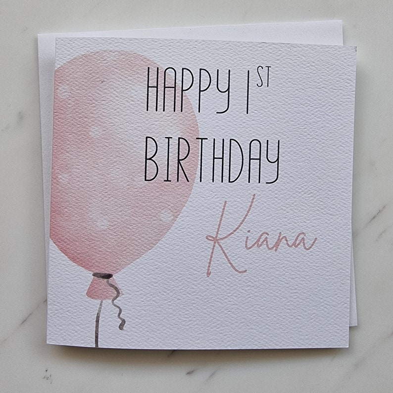 Personalised birthday card & envelope. 12.5cm square card. Customised card with watercolour balloon. image 1