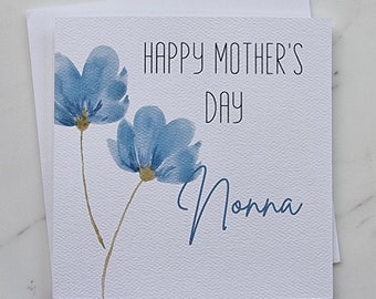 Personalised Mother's Day card & envelope. 12.5cm square card. Customised card with watercolour flower.