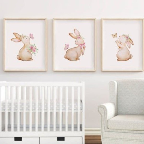 3er SET Hase Kunstdrucke - Wald Tier Malerei - Hase Aquarell - Hase Malerei - Babyzimmer - Baby - Baby Mädchen - Baby Junge - Zuhause