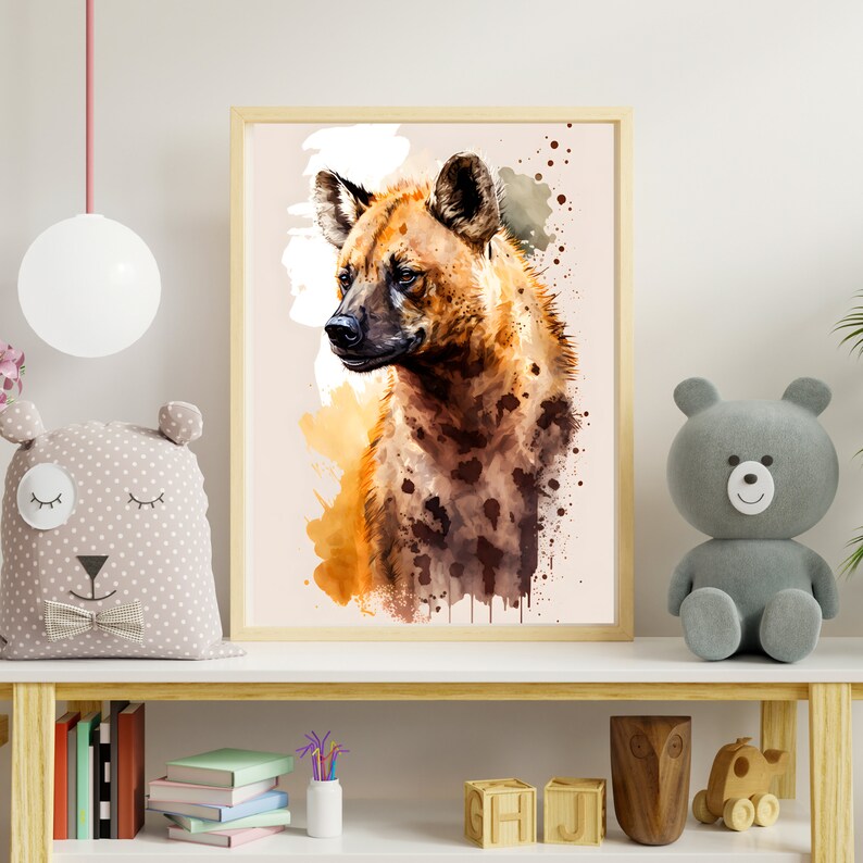 Hyena Print Watercolor Painting Wall Art Decor Nursery Etsy