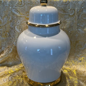 Ceramic Tinaja for Orishas: White and Gold Ginger Jar (16 Inches)