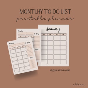 Monthly To Do List Printable, Monthly Task List Template, Monthly Planner, Productivity Planner, Instant Download PDF