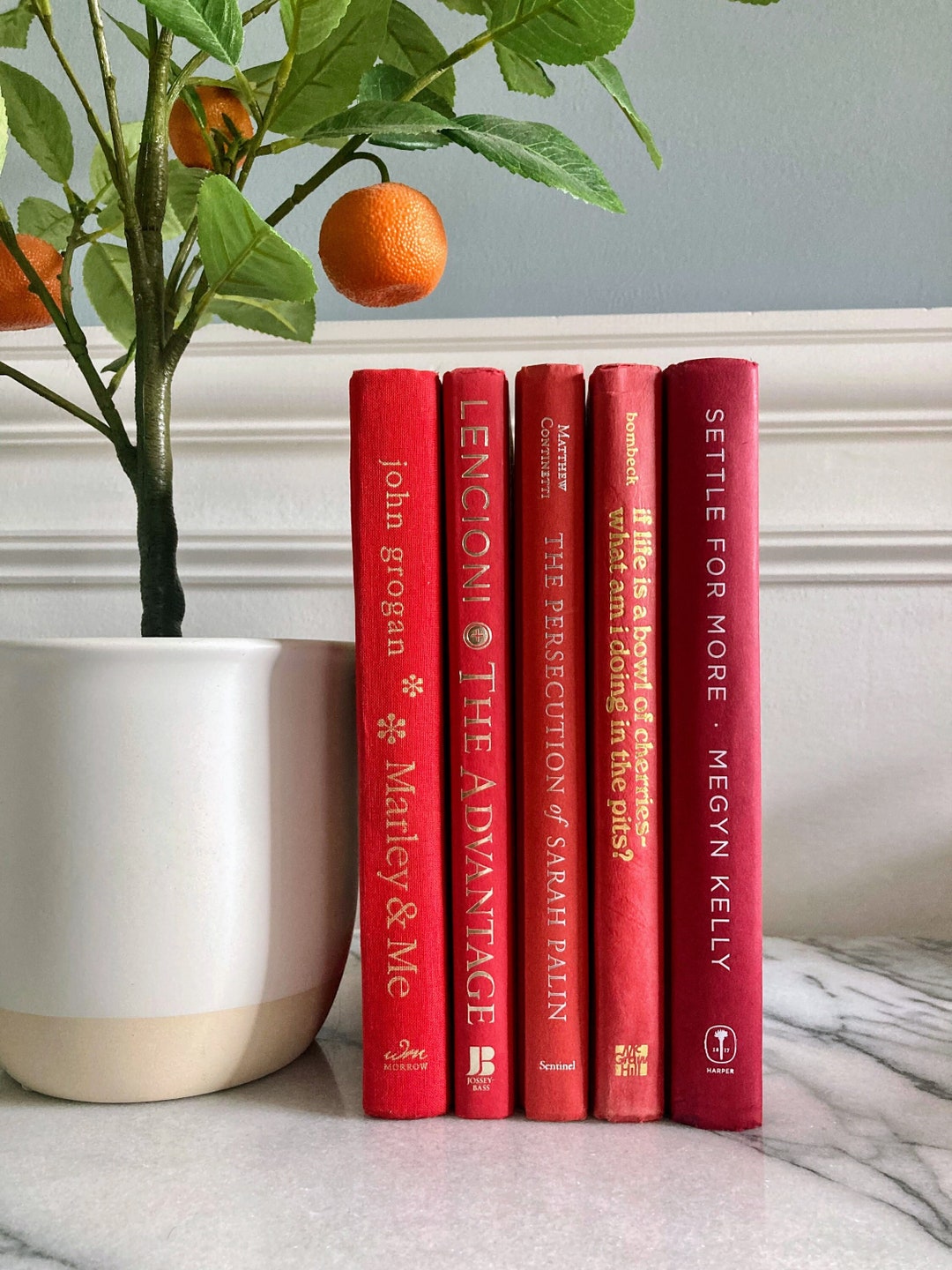 Red Decorative Book Set Stack Shelf Decor Etsy
