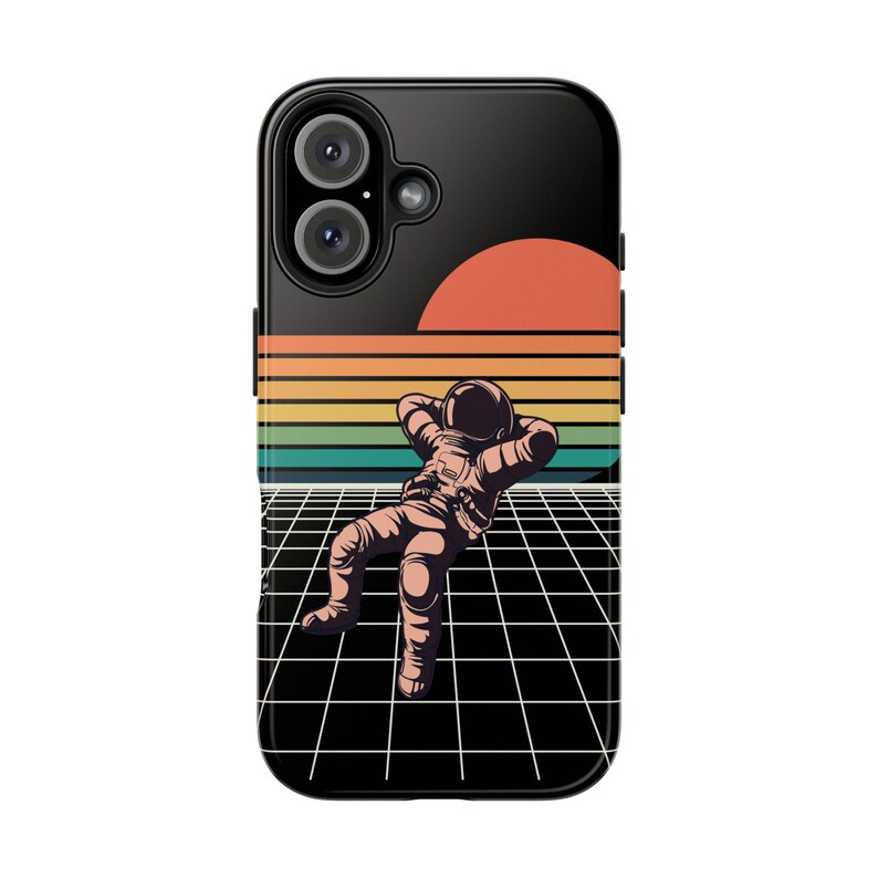 Retro 80s Tough Phone Case, Vintage Rainbow Astronaut Phone Case, Vintage 80s Aesthetic Case, Groovy Vibes Phone Case, 1980s Design Case image 7