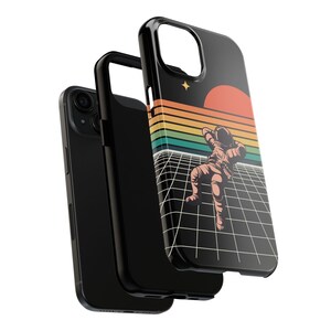 Retro 80s Tough Phone Case, Vintage Rainbow Astronaut Phone Case, Vintage 80s Aesthetic Case, Groovy Vibes Phone Case, 1980s Design Case image 4