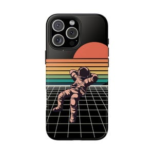 Retro 80s Tough Phone Case, Vintage Rainbow Astronaut Phone Case, Vintage 80s Aesthetic Case, Groovy Vibes Phone Case, 1980s Design Case image 9