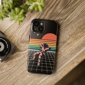 Retro 80s Tough Phone Case, Vintage Rainbow Astronaut Phone Case, Vintage 80s Aesthetic Case, Groovy Vibes Phone Case, 1980s Design Case image 5