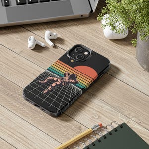 Retro 80s Tough Phone Case, Vintage Rainbow Astronaut Phone Case, Vintage 80s Aesthetic Case, Groovy Vibes Phone Case, 1980s Design Case image 10