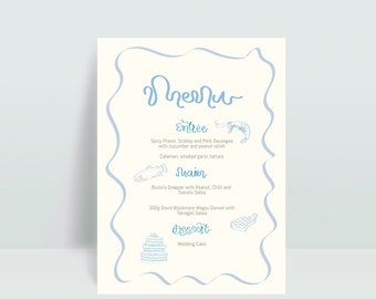 Wedding Menu | Illustrated Menu | Template | Printable Menu | Handwritten Font | Instant Download | RISH Design