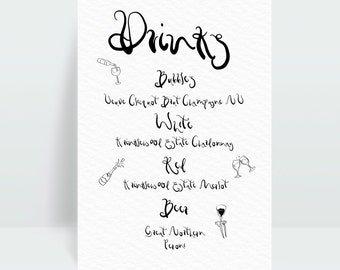 Drinks Wedding Menu Template | Bar Menu with Illustrations | DIY Printable Menu | BRITT Design