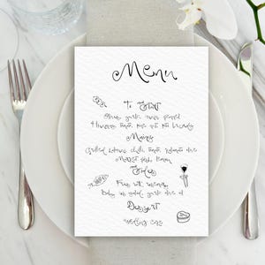 Plantilla de menú de boda moderna con ilustraciones / Menú imprimible DIY / Diseño BRITT