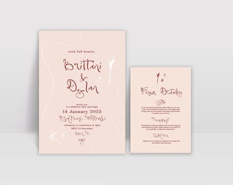 Wedding Invitation Set Template | Modern Invitation | Instant Download | Printable Invite | Handwritten Font | BRITT Design