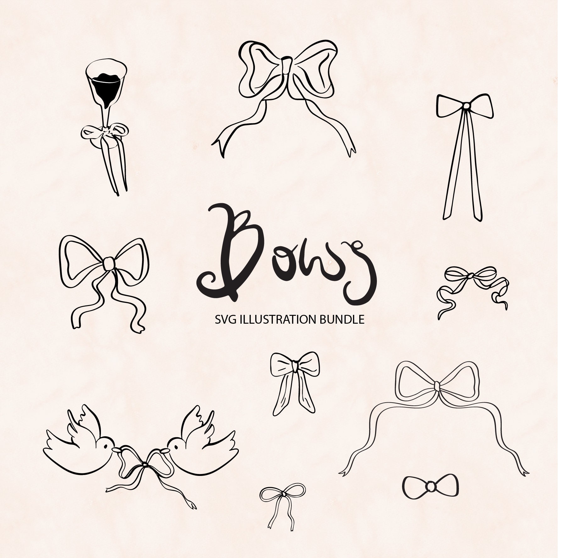 Bow Illustrations SVG Bundle | Hand drawn Bows | Drawings | Digital Download | Clipart