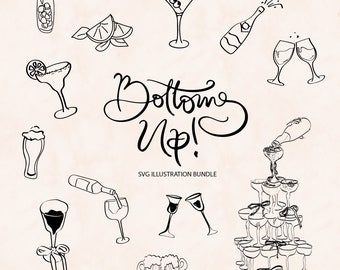 Bottoms Up Illustrations SVG Bundle | Hand drawn drinks menu | Drawings | Digital Download  | Clipart