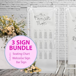 Leinen Schilder Bundle - Bar Schild + Willkommen + Sitzplatz Schild | Willkommensschild | Sitzplan Tuch Zeichen | Hochzeitsschild