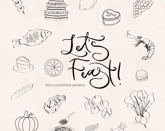 Feast Illustrations SVG Bundle | Hand drawn menu | Drawings | Digital Download  | Clipart