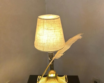 Antique Brass Inkwell Lamp with Quill Pen
