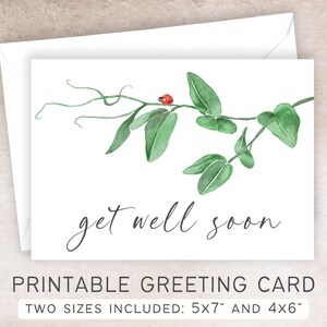 Ladybug Get Well Soon Printable Card | 5x7 and 4x6 | Instant Digital Download PDF | Lucky Ladybug Blank Card | Thinking Of You, Feel Better