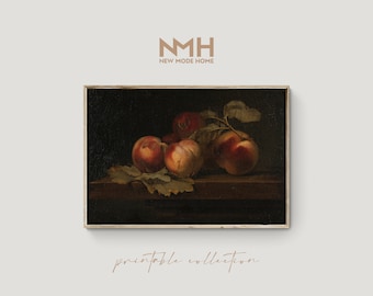 Still Life with Peaches No. 2 / Vintage Oil Painting / Kitchen Painting / Printable Artwork / Downloadable Print / Digital Download / #031