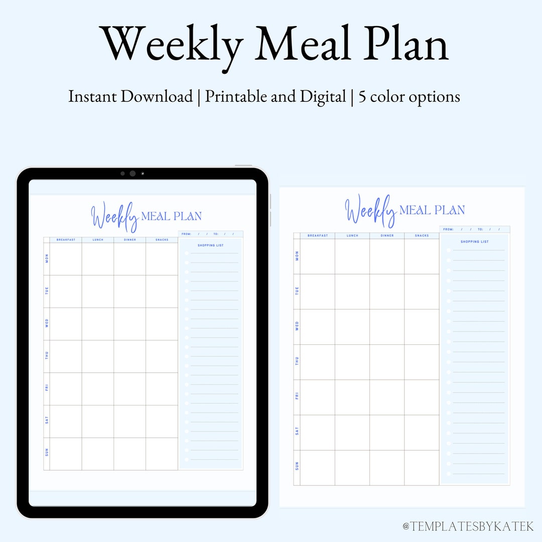 Weekly Meal Planner & Grocery List, Meal Prep Planner, PDF Digital ...