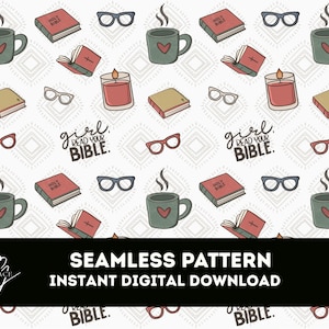 Christian Seamless File | Coffee and Jesus Pattern | Christian PNG